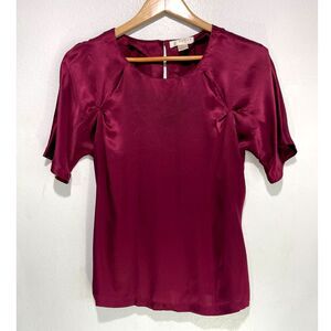 Kenar silk top blouse burgundy red festive holidays quiet casual luxury women M